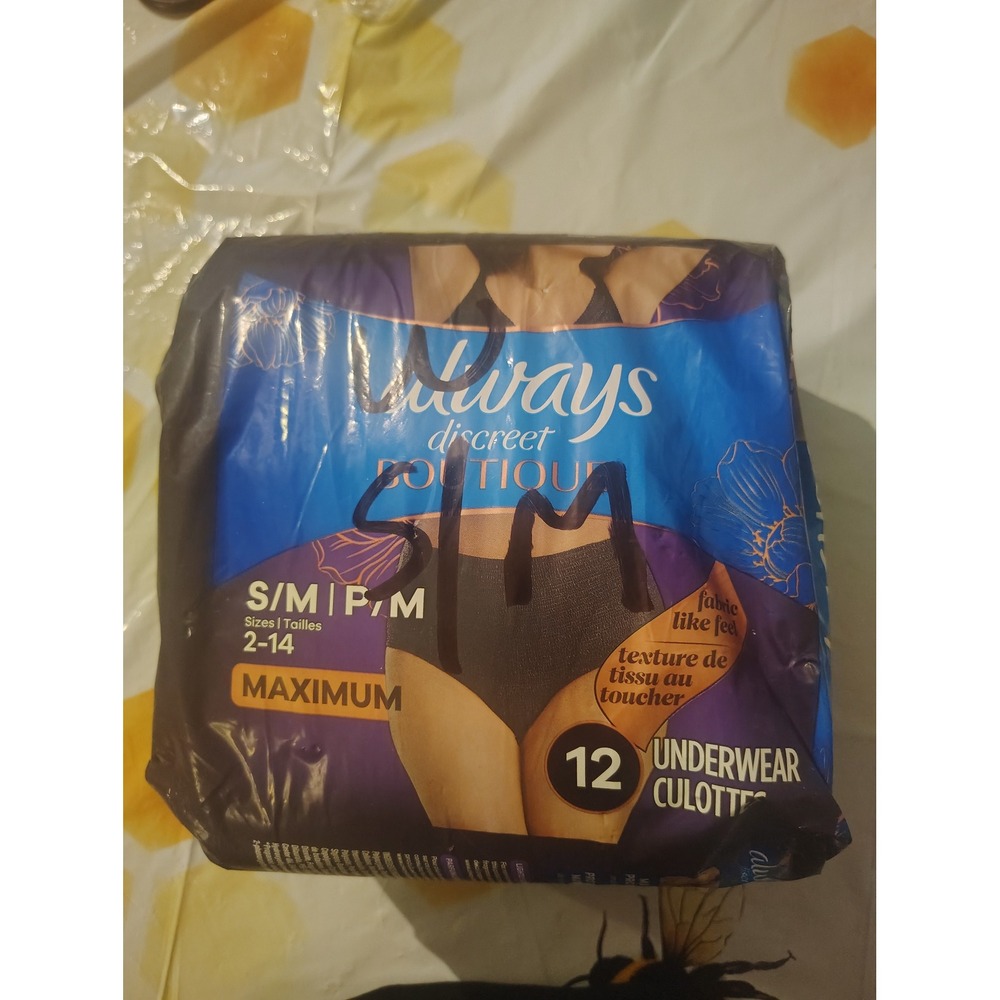 Always Discreet Boutique Incontinence Underwear Women S/M 12 Count Maximum Black